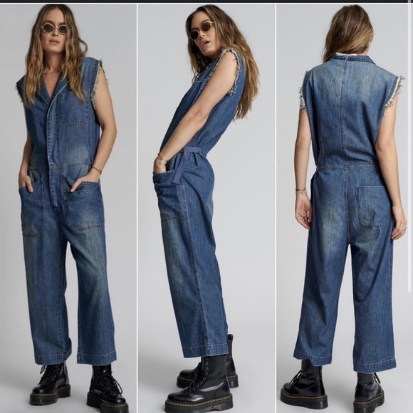 One Teaspoon Pants - ONE TEASPOON Safari Camp Jumpsuit Used Blue size S Small oversized NWOT 21” p2p